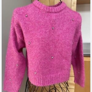 Zara Bright Pink Beaded Knit Sweater